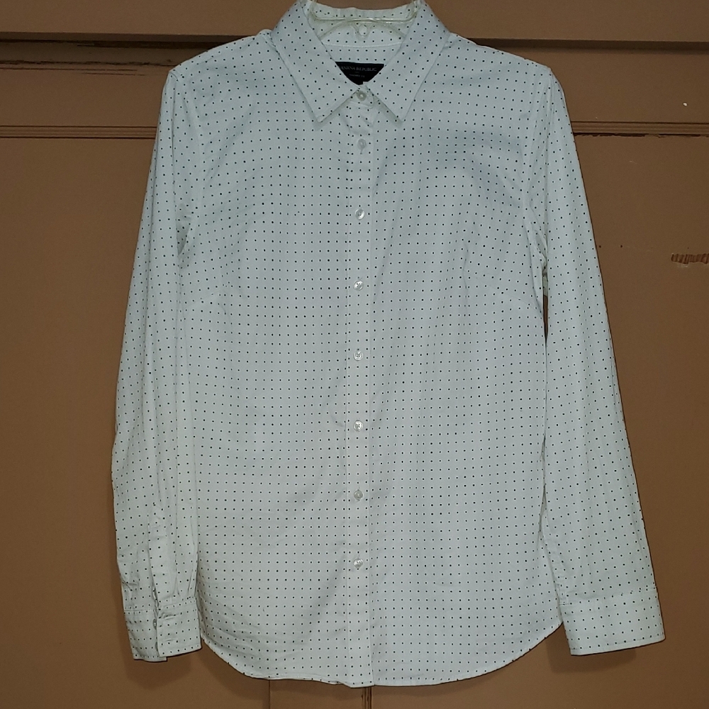 Banana Republic White and Black Dot Dress Shirt